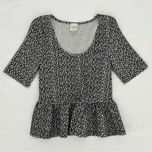 Anthropologie Maeve Women's Peplum Top Size S Black White Animal Print Feminine